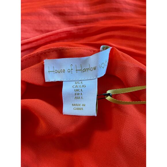 House of Harlow Dress Women L Orange Satin Pleated Wedding Guest Grecian Formal - Picture 5 of 16